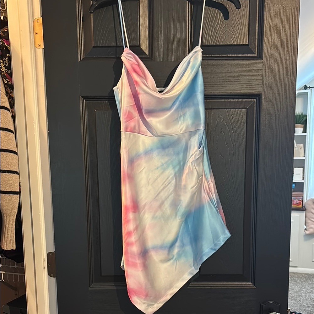 Fashion Nova Pink and Blue Asymmetrical Mini Dress